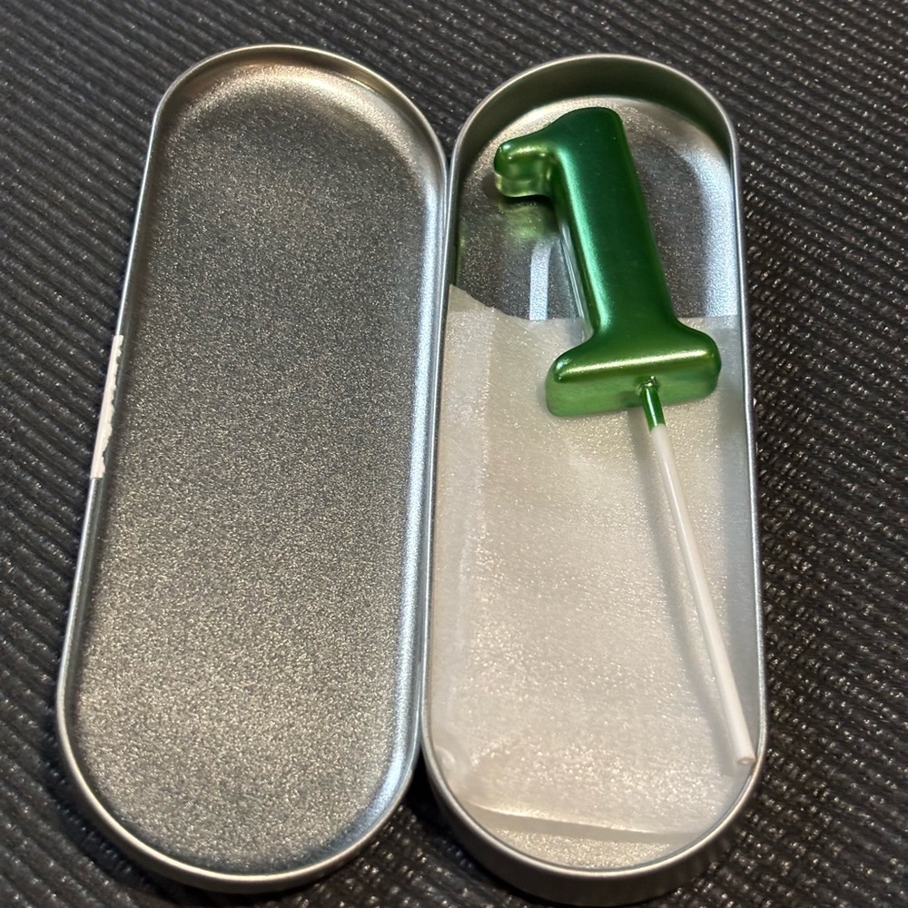 Custom Shiny Green Number 1 Birthday Candle in Tin Case